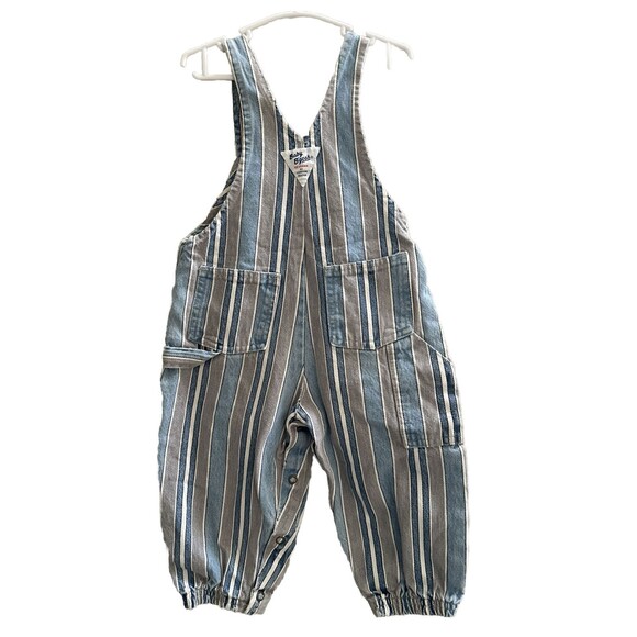 Vtg Baby B’Gosh By OshKosh Striped Overalls Vestbak Size 18 Month Gray Blue Rare - Picture 4 of 7
